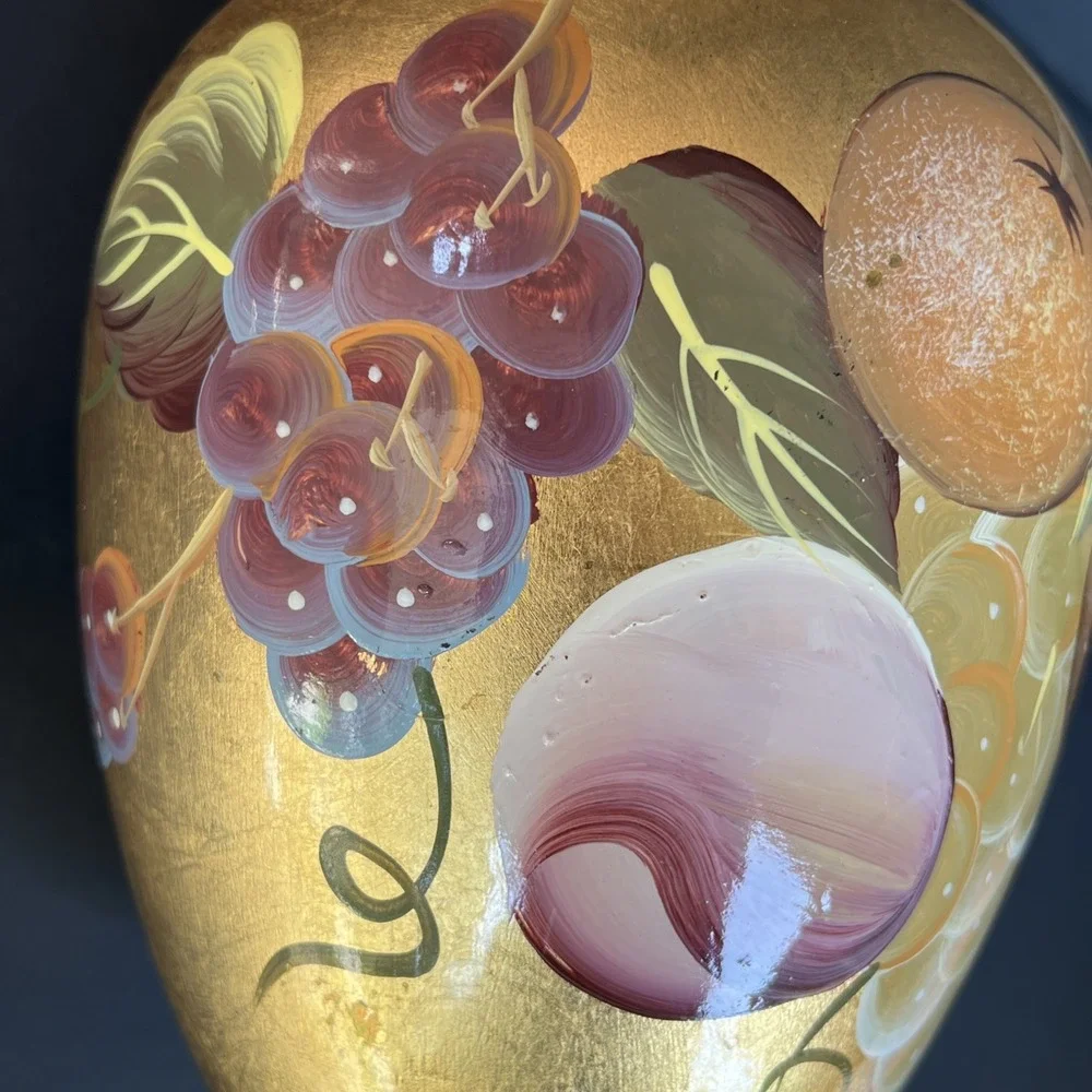 VTG Gold Gilt Hand Painted Fruit Pitcher Vase Stoneware Japan Style 9.5